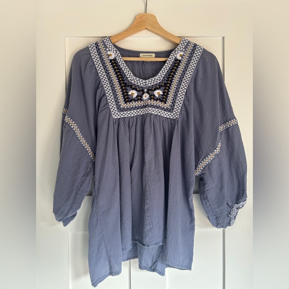 Embroidered Boho Flowy Peasant Top